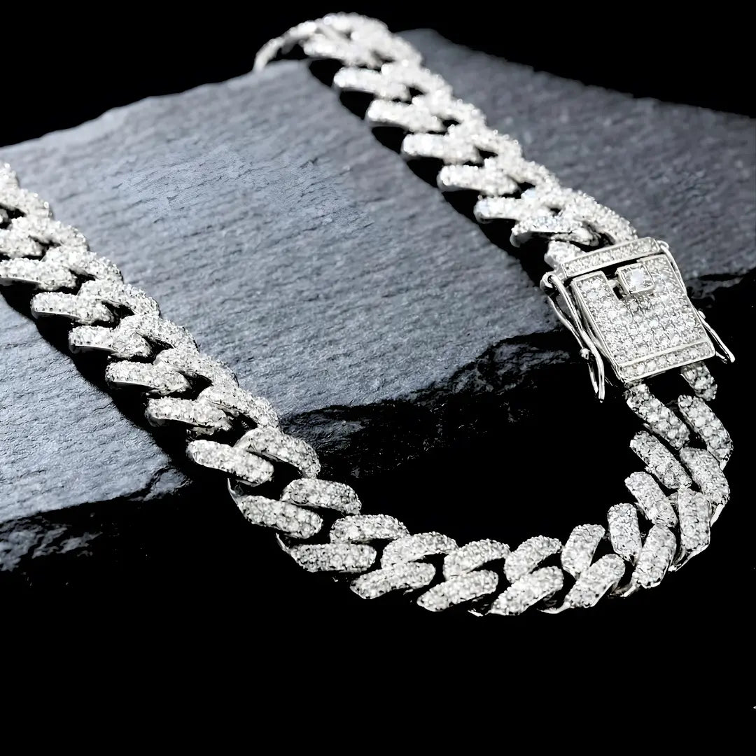Silver Iced Out Cuban Link Chain Necklace – Full Pavé Cubic Zirconia Miami Cuban Chain for Men & Women